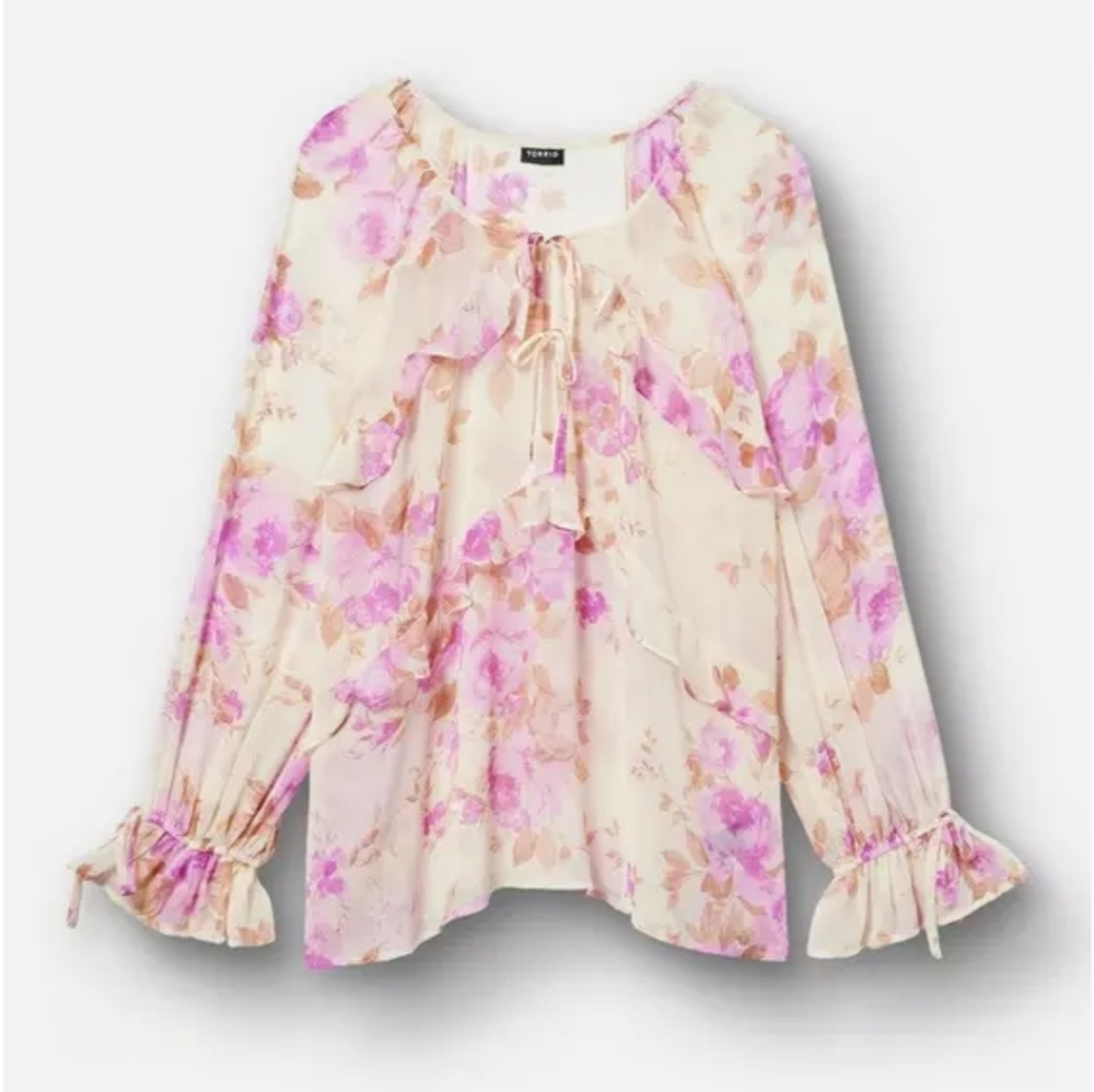 🆕️🌺 PINK FLORAL RAGLAN RUFFLE BLOUSE🌺 - Picture 7 of 8